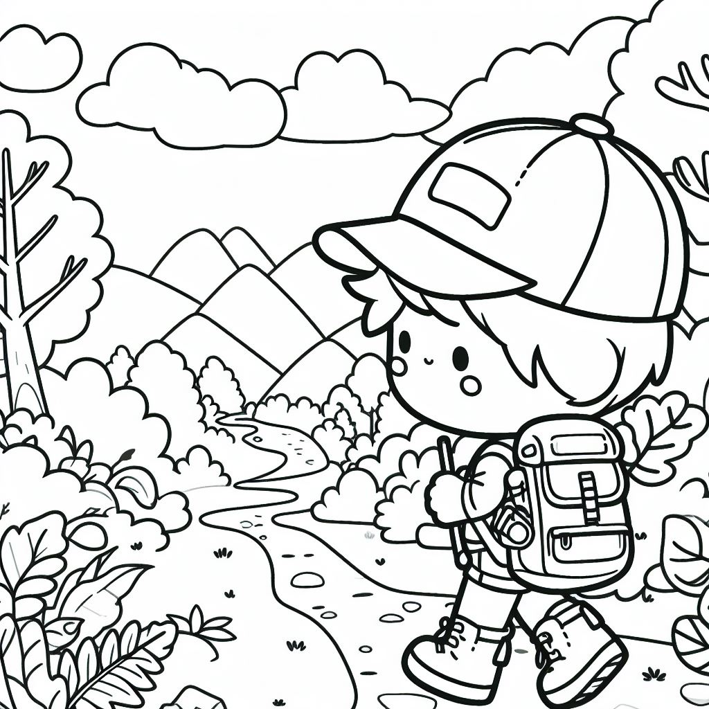 Coloring page illustrate Fall Travel and Destinations Autumn Hiking Trail